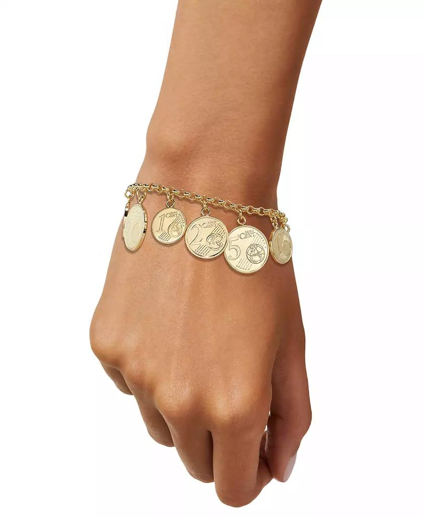 Italian Gold Euro Coin Charm Bracelet in 14k Gold Vermeil