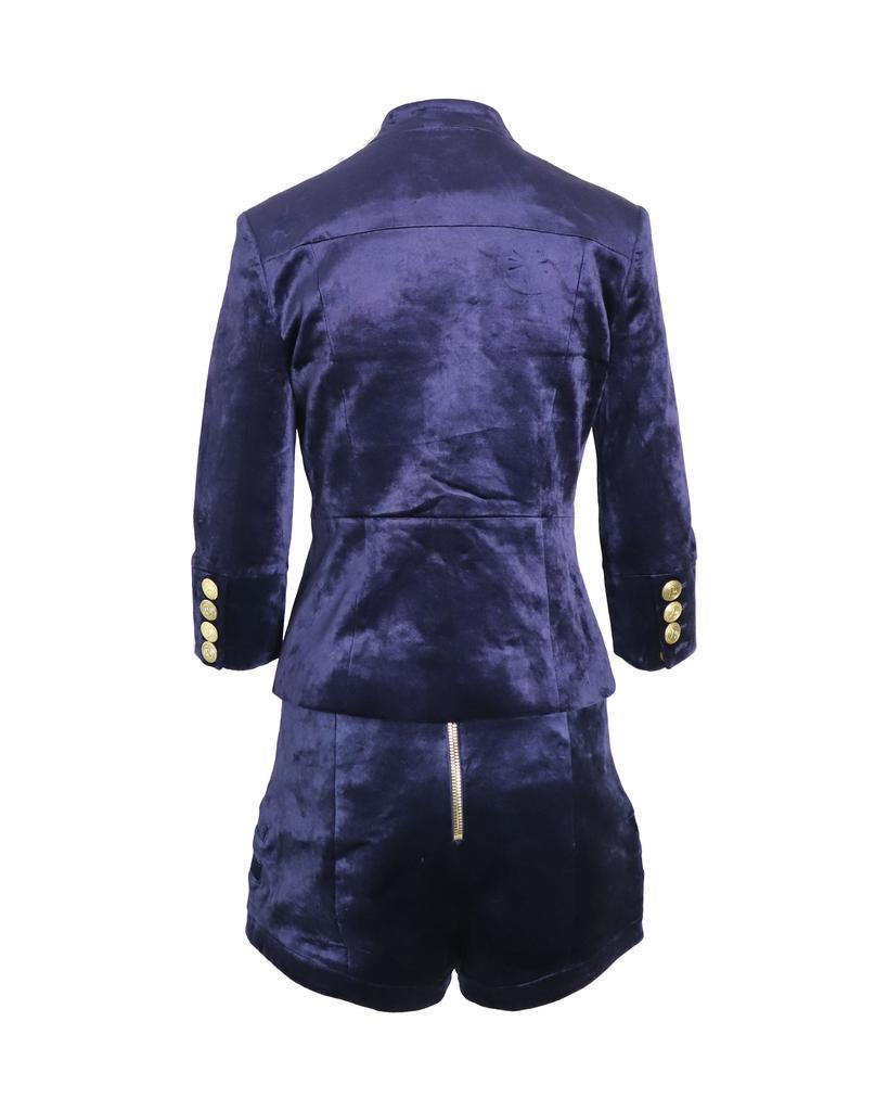 PIERRE BALMAIN Military Blazer and Shorts Set in Blue Velvet