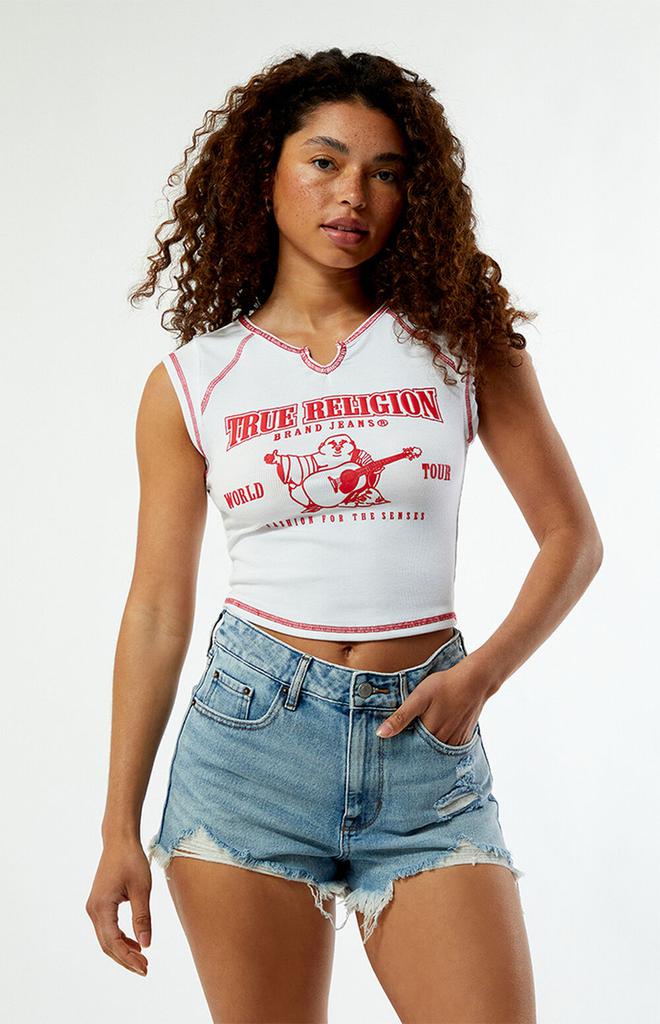 True Religion Contrast Stitch Ribbed Notched T-Shirt