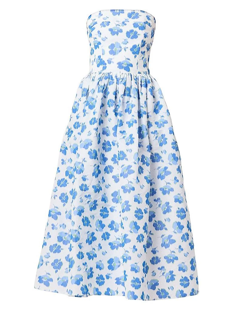 Midnight Dana Floral Print Dress in Ivory and Cobalt 2 / Ivory/Cobalt