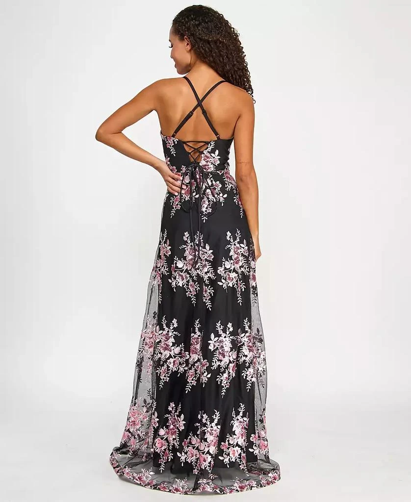 Violet Weekend Juniors' Sequin-Embroidered Corset Side-Slit Gown 2