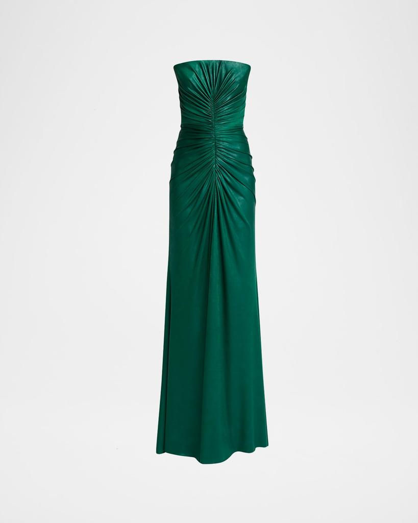 Elie Saab Strapless Ruched Coated Jersey Gown