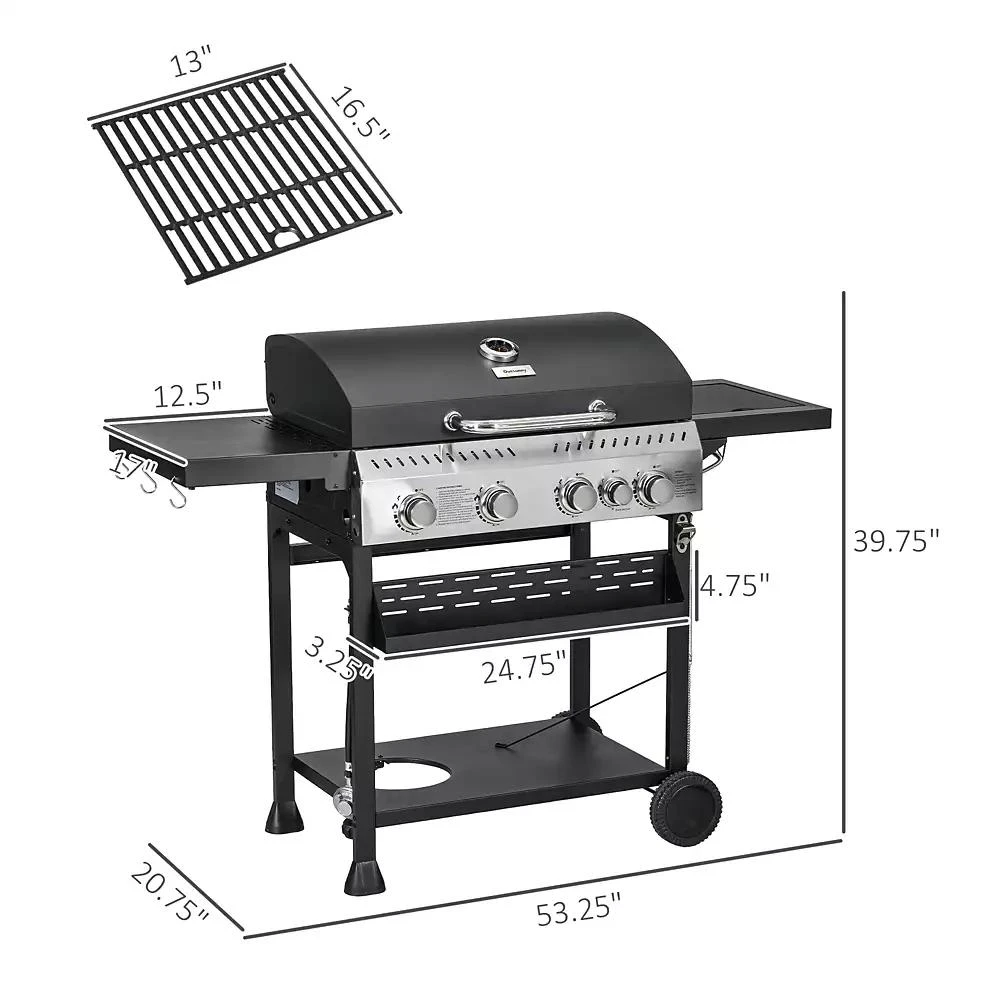 Outsunny 4 Burner Propane Gas Grill with Side Burner, Outdoor Barbeque 3