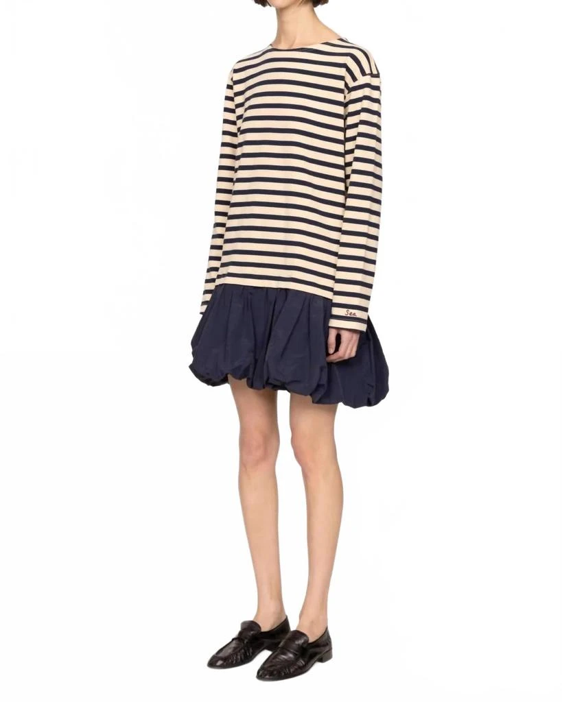 Sea Athena Solid Combo T-Shirt Dress In Navy Stripe 4