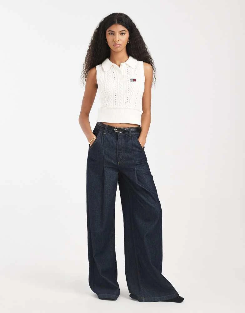 Tommy Hilfiger Tommy Jeans cable knit sleeveless polo shirt in cream 2