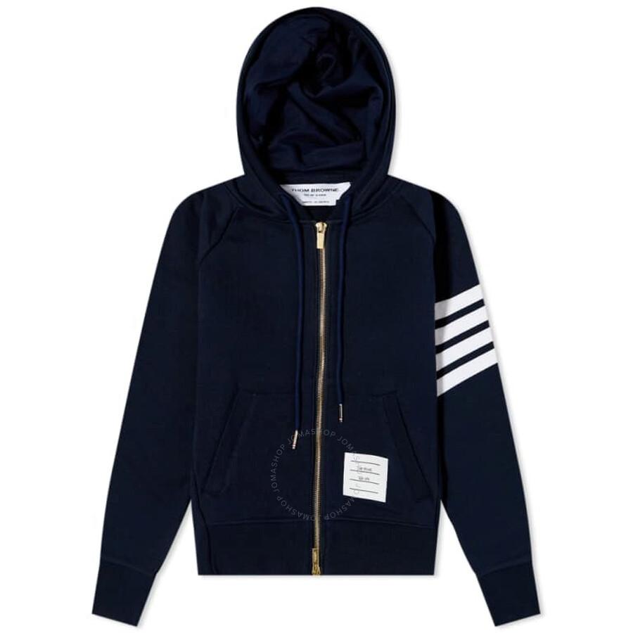 Thom Browne Navy 4-Bar Loopback Full Zip Hoodie