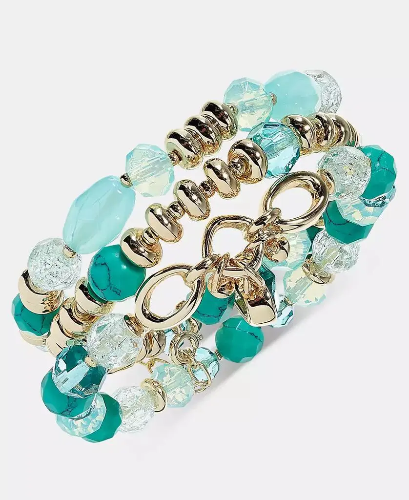 Anne Klein Gold-Tone 3-Pc. Beaded Stone Charm Stretch Bracelet