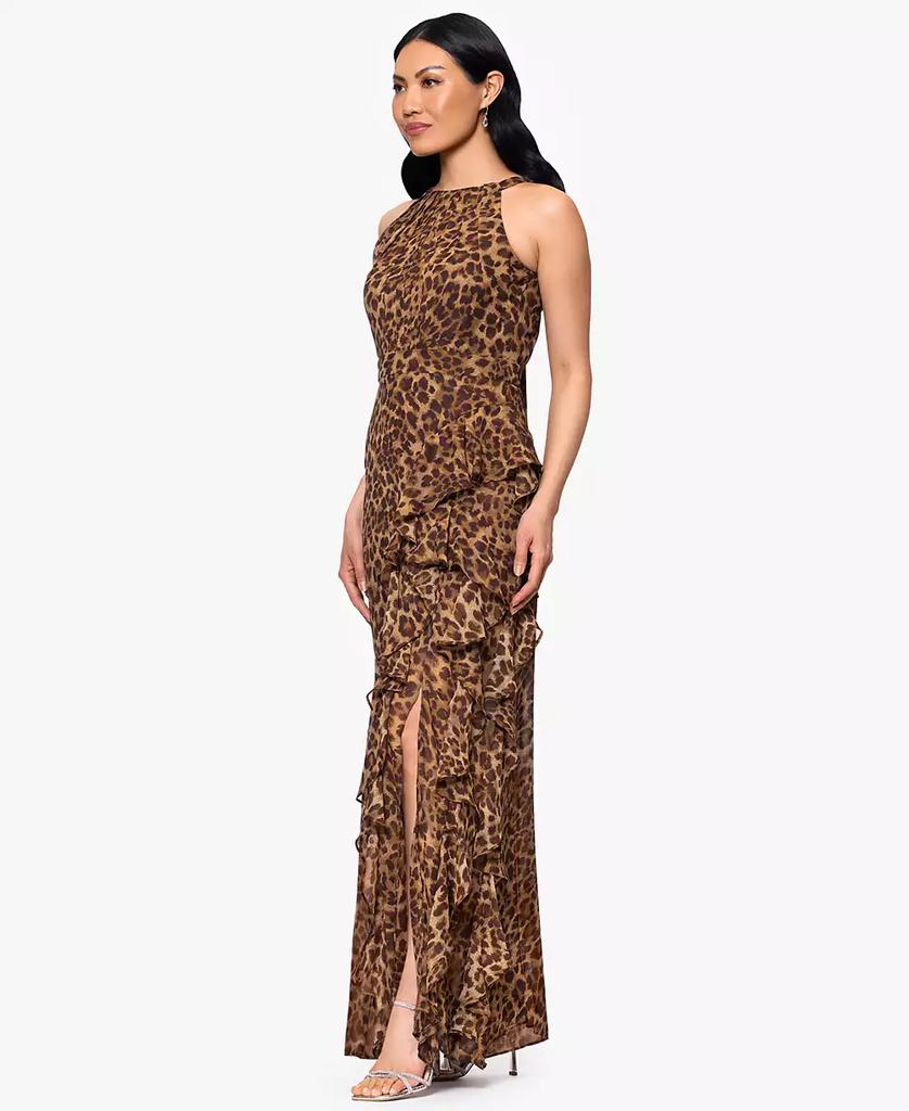 Betsy & Adam Petites Printed Halter Long Sheath Dress