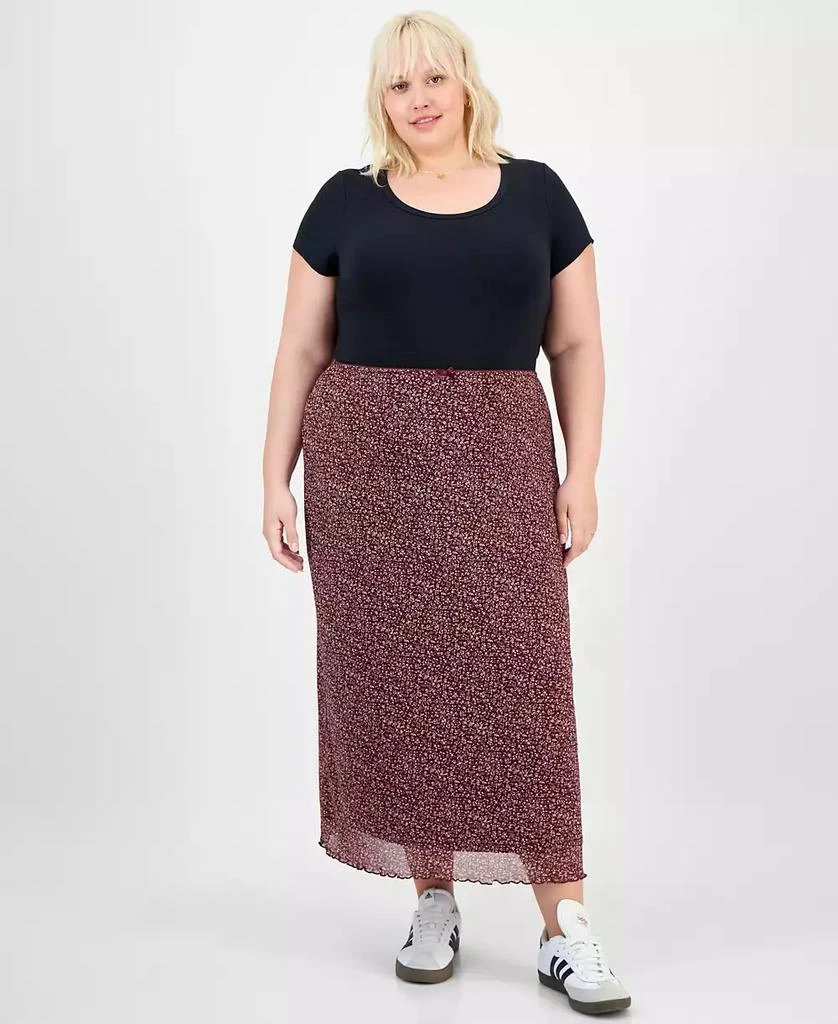 Hippie Rose Trendy Plus Size Pull-On Mesh Midi Skirt 1