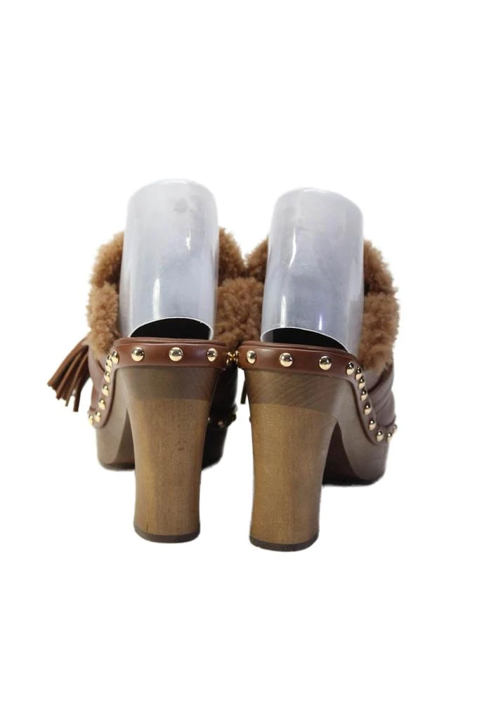 Ulla Johnson Womens Block Heel Shearling Lined Studded Mules Brown 3