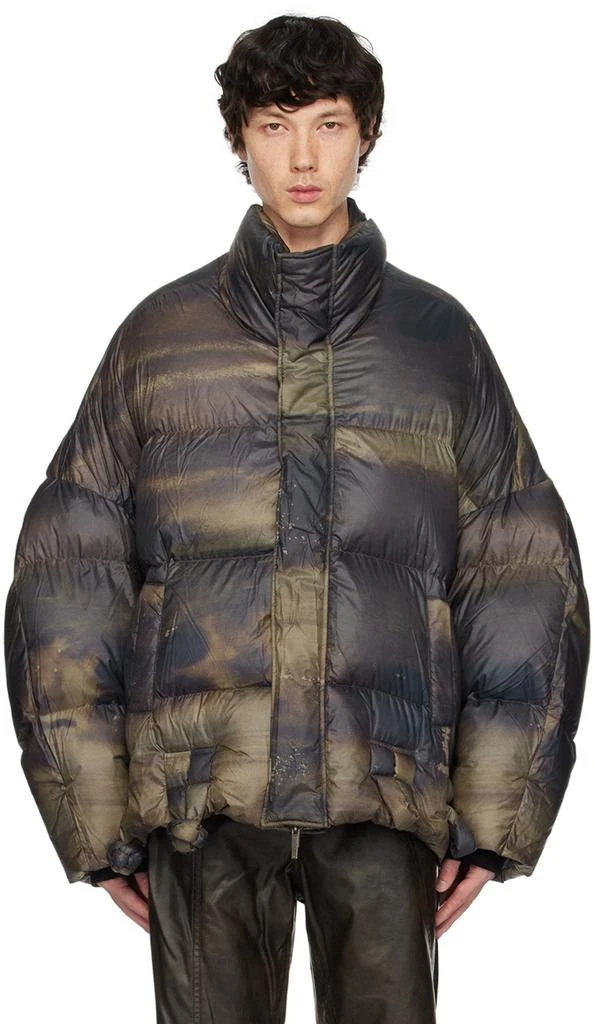 Feng Chen Wang Brown & Green Pankou Knot Down Jacket 1