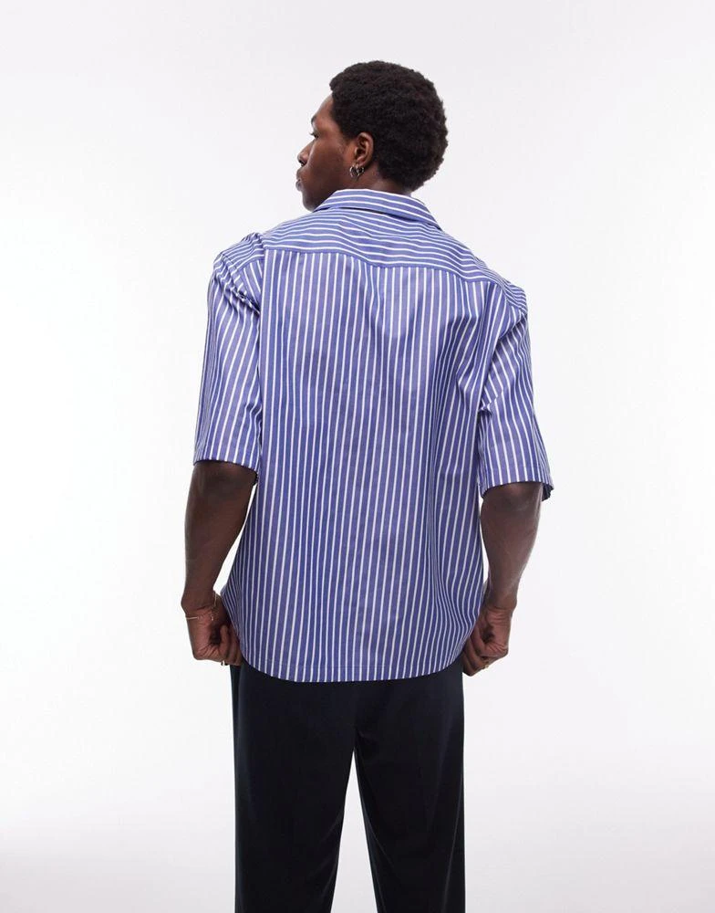 Topman Topman short sleeve boxy stripe shirt in blue 4