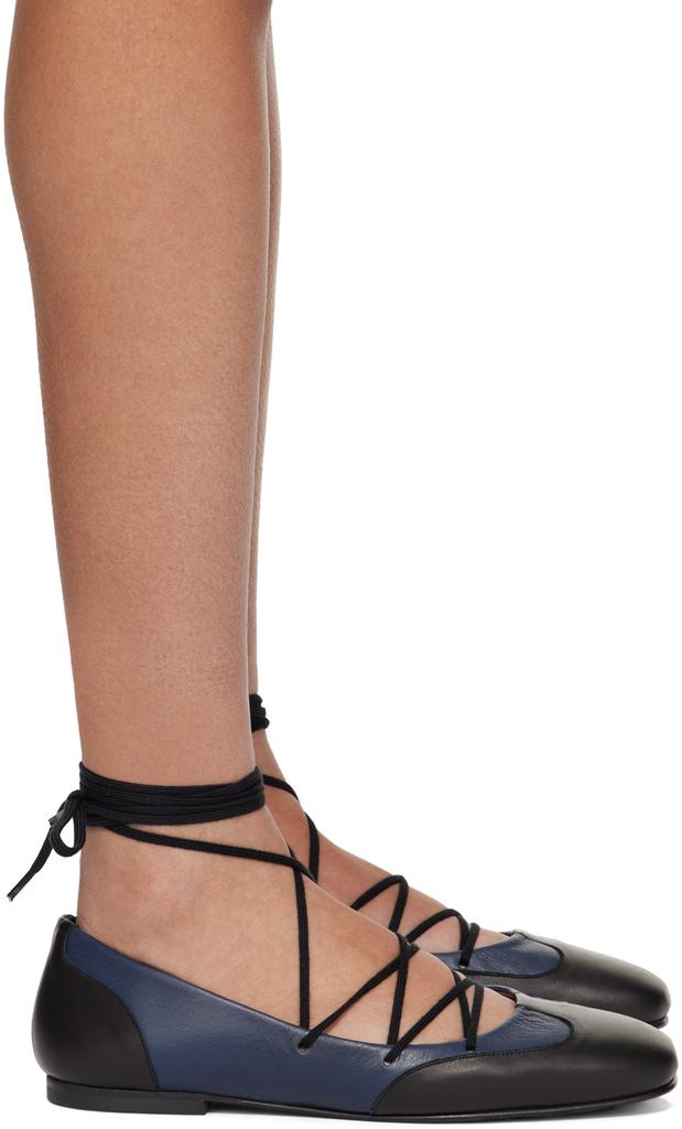 Molly Goddard Navy & Black Helena Ballerina Flats
