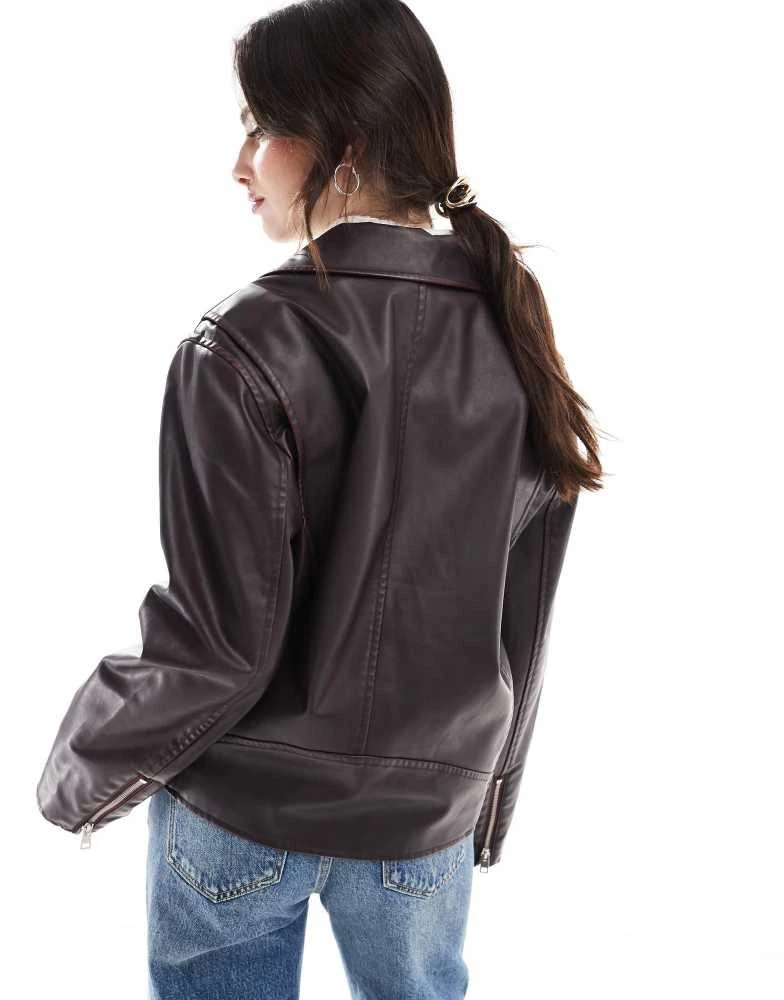 Cotton:On Cotton On roman faux leather biker jacket in distressed cherry 4