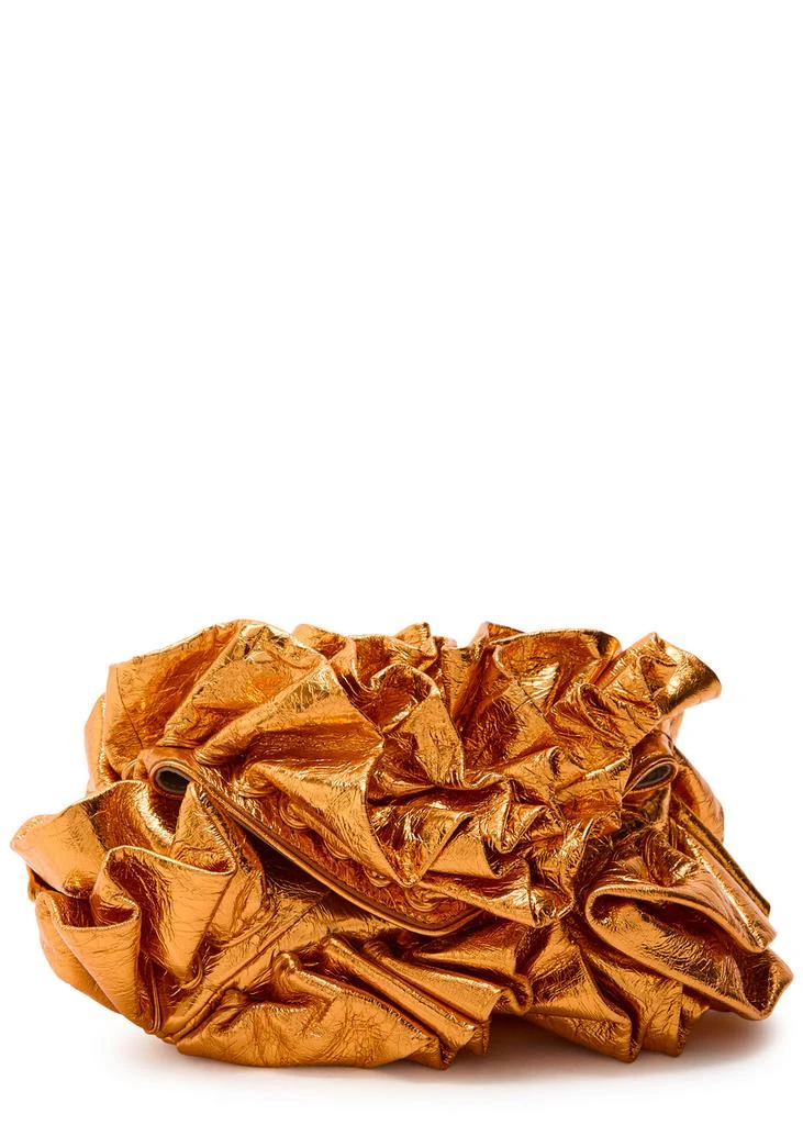 Dries Van Noten Ruffled crinkled metallic leather clutch