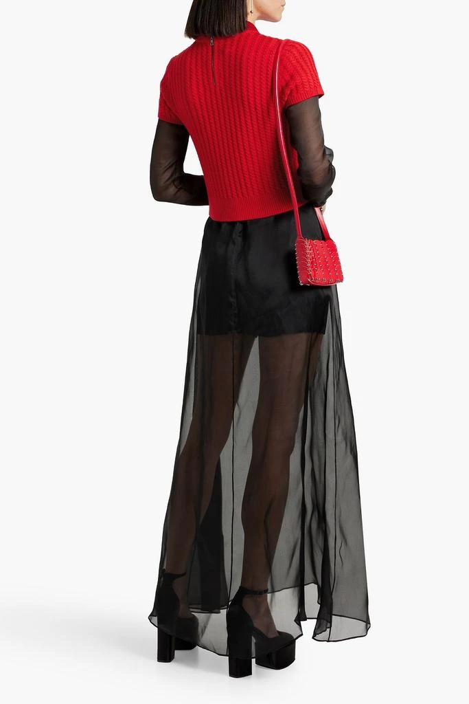 Alice + Olivia Abbott bow-detailed cable-knit wool-blend polo sweater 3
