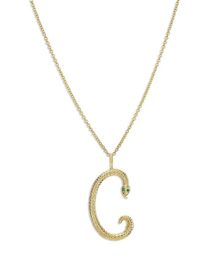 Zoe Lev 14K Yellow Gold Emerald & Diamond Accent Snake Initial Pendant Necklace, 16-18"