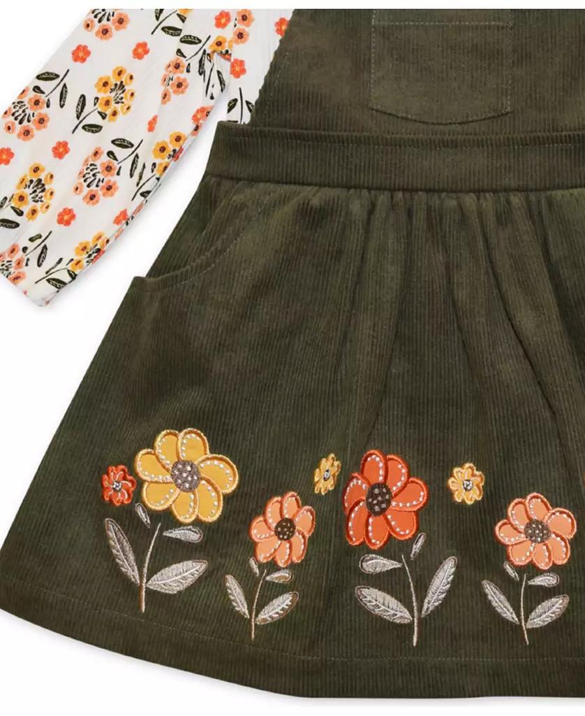 Blueberi Boulevard Baby Girls Floral Top, Headband and Floral Border Ribbed Jumper Set