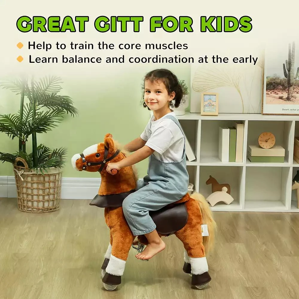 Qaba Ride on Horse, Walking Horse Toy, Kids Plush Riding Pony w/ Wheels 7