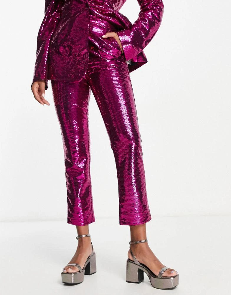 ASOS ASOS DESIGN sequin slim straight suit trousers in pink 1