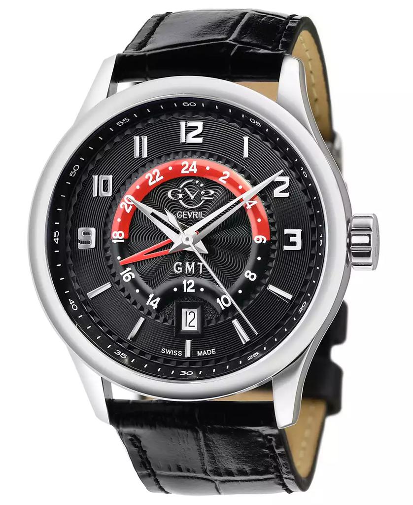 Gevril Men's Giromondo Swiss Quartz Black Leather Watch 42mm