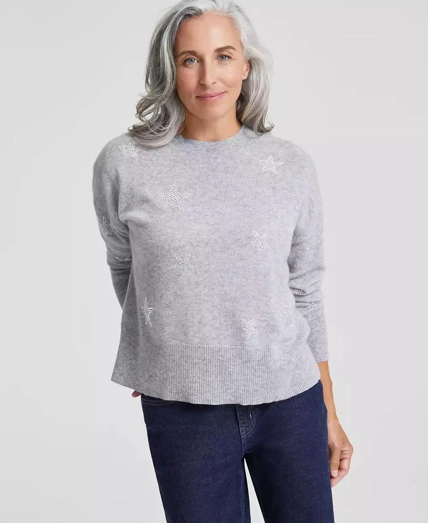 Charter Club Women's Embellished Star Long-Sleeve 100% Cashmere Sweater, Created for Macy's 1