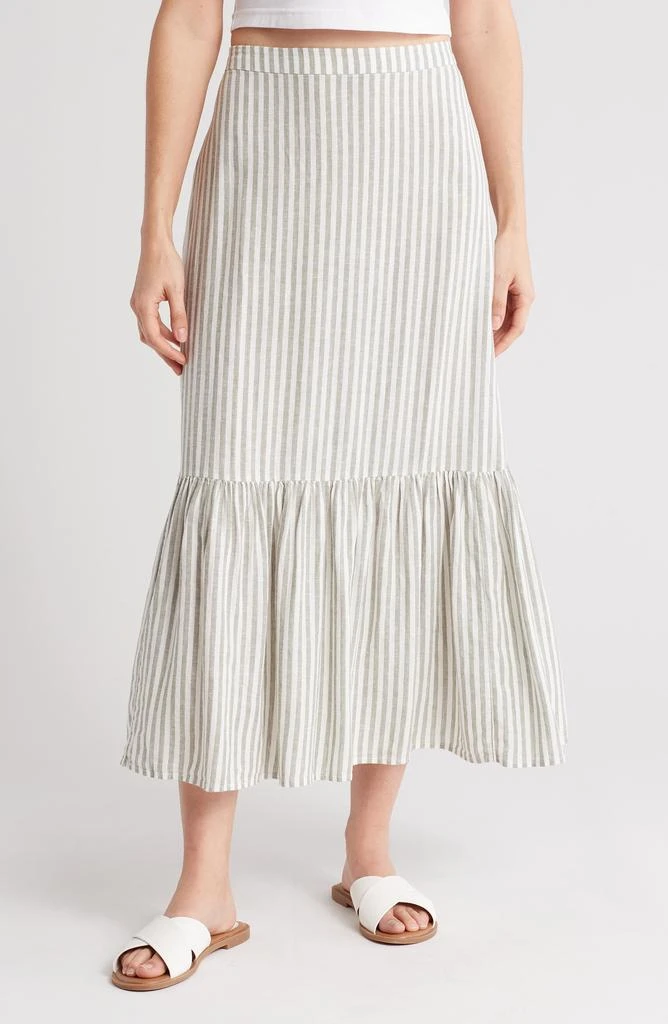 Caslon Stripe Tiered Linen Blend Midi Skirt 1