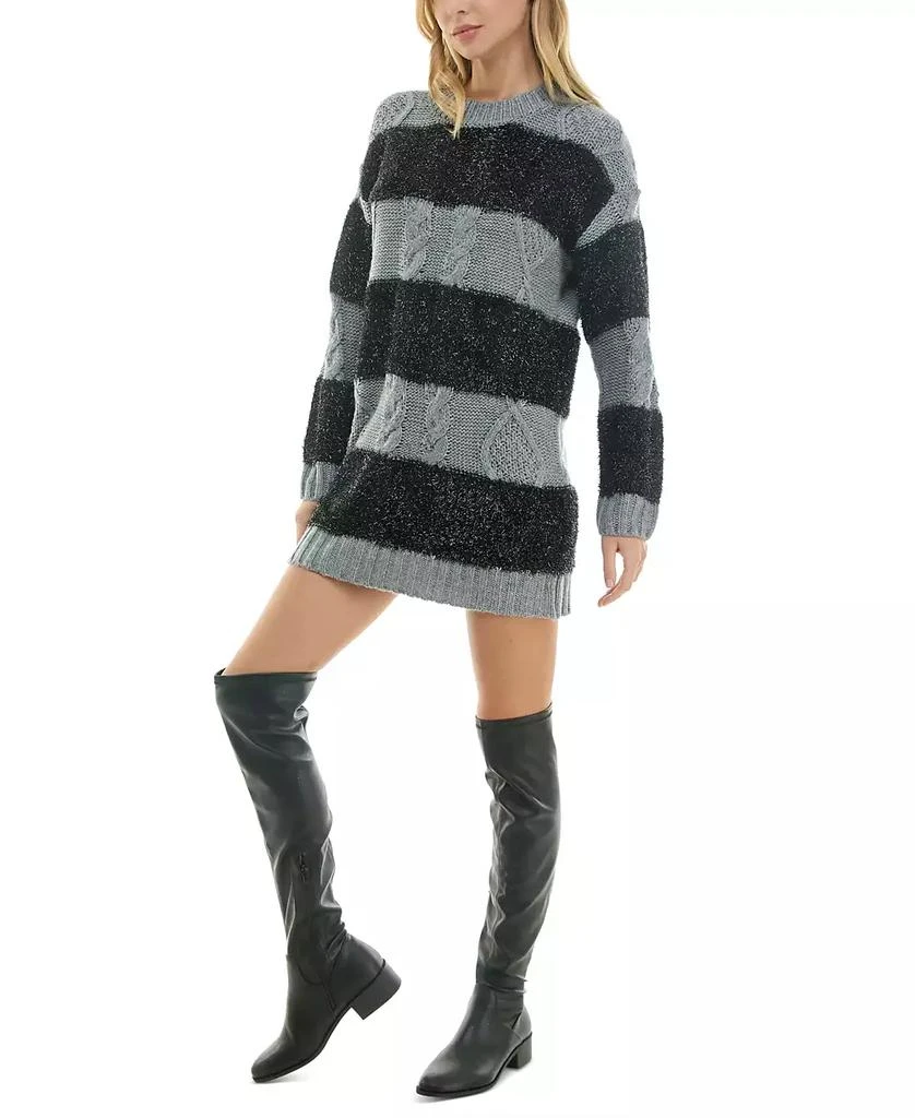 Crystal Doll Juniors' Fuzzy Stripe Cable Knit Sweater Dress 2