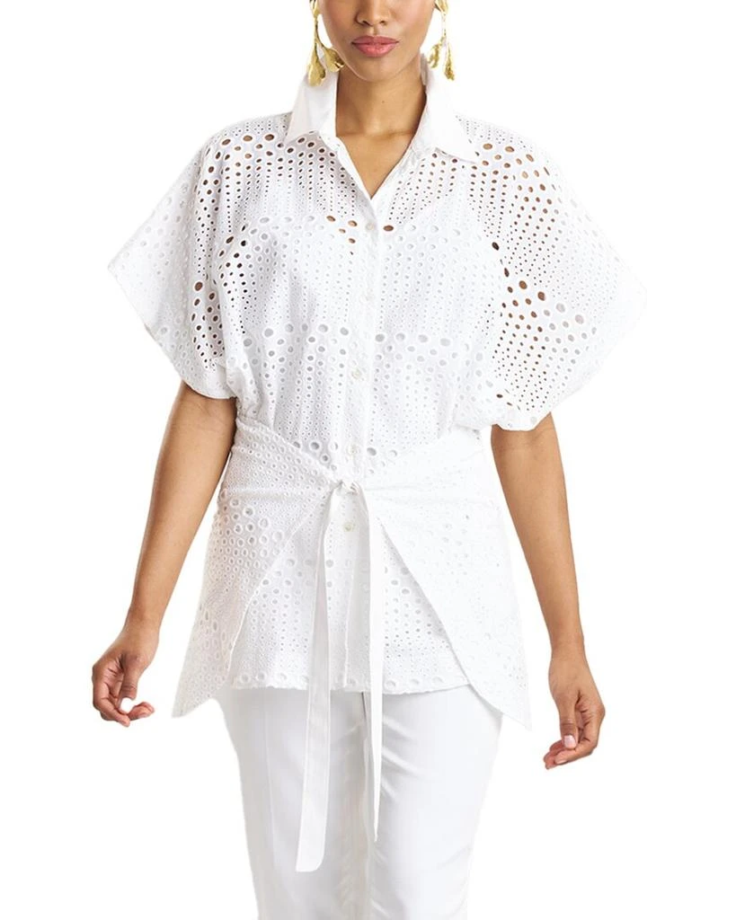 Natori Round Eyelet Kimono Wrap Shirt 1