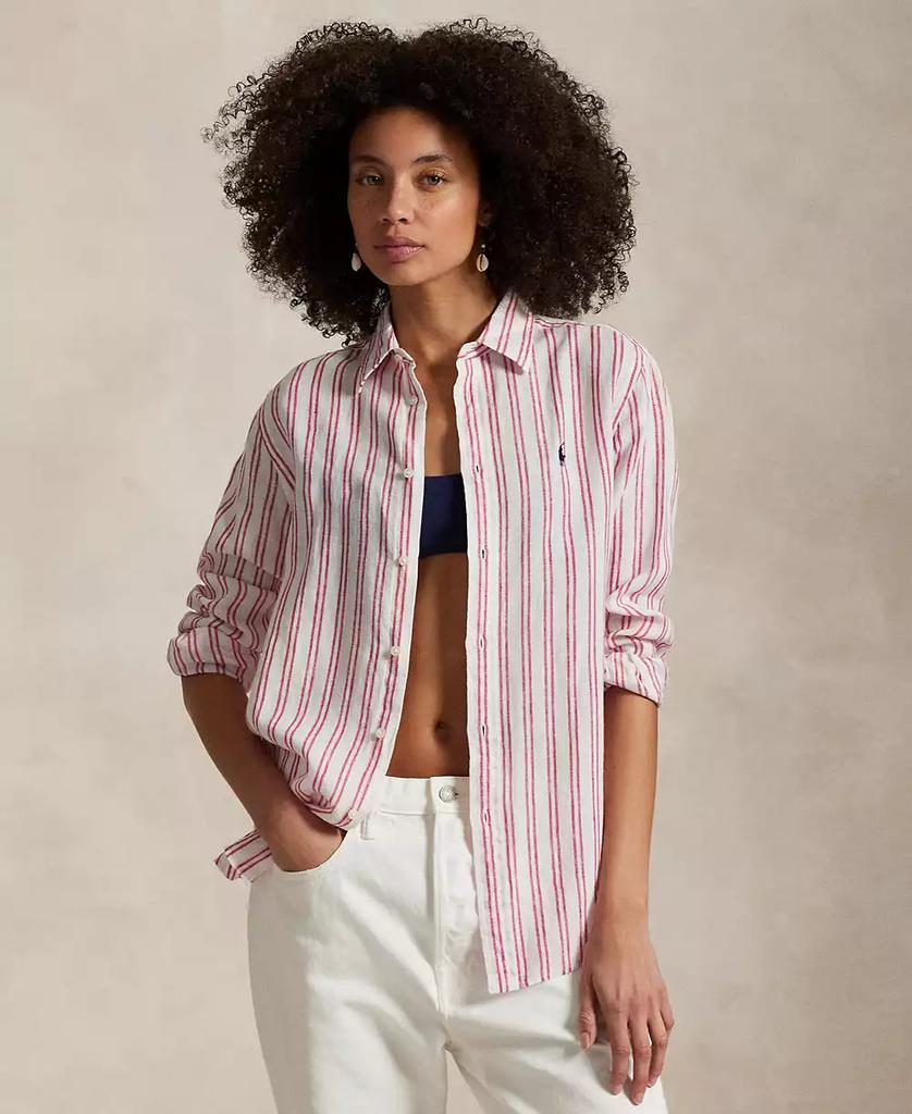 売れ筋商品|||ラルフローレン カットソー トップス レディース Women's Classic-Fit Striped 100% Linen Shirt White/Pond Blue Polo Ralph Lauren Women's Classic-fit Striped 100% Linen