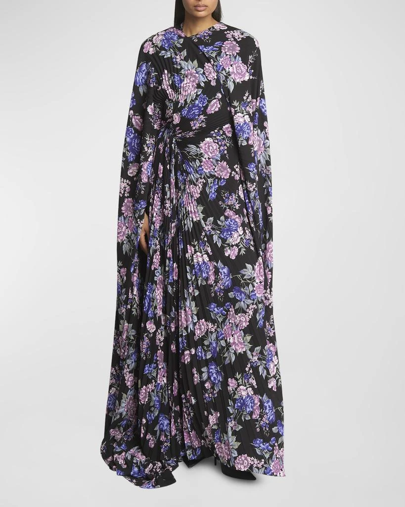 open lace back dress Balenciaga // 2019 Black & Multicolour Printed Asymmetric Pleated Dress –  VSP Consignment main image 0