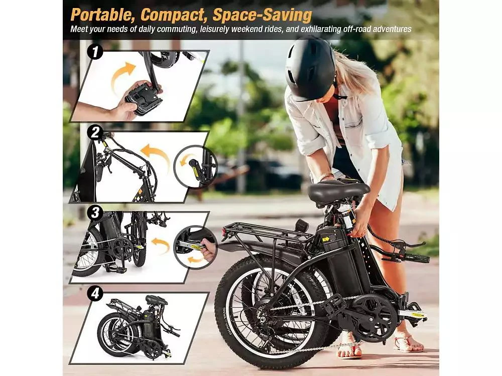 Hitway Folding Electric Bicycle for Adults with 20-Inch Fat Tires Snow E-Bike 10