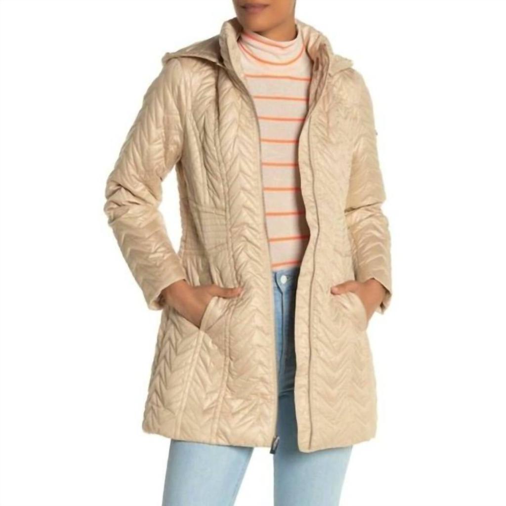 Via Spiga Via Spiga - Zigzag Quilted Mid-Length Detachable Hood Puffer Jacket