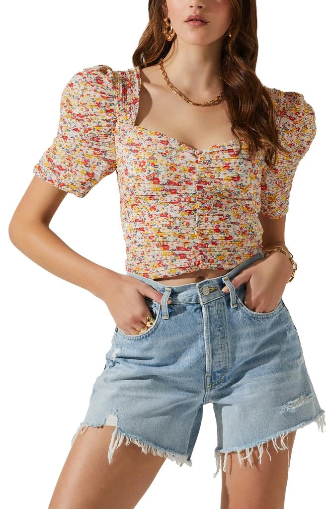 ASTR Floral Pintuck Pleated Crop Top 1