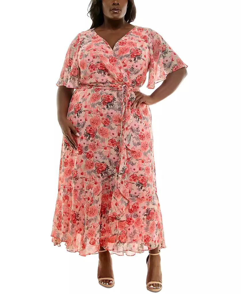 Taylor Plus Size Floral-Print Flutter-Sleeve Maxi Dress 4