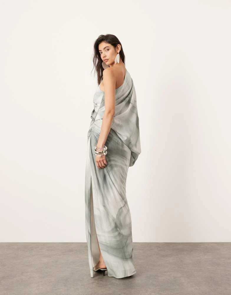 ASOS ASOS EDITION satin oversized one sleeve maxi dress in marble print 4