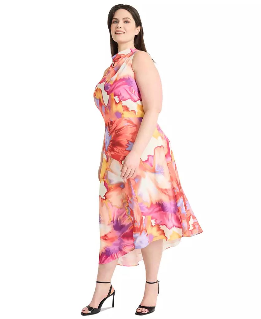 Maggy London Plus Size Printed Asymmetric-Hem Midi Dress