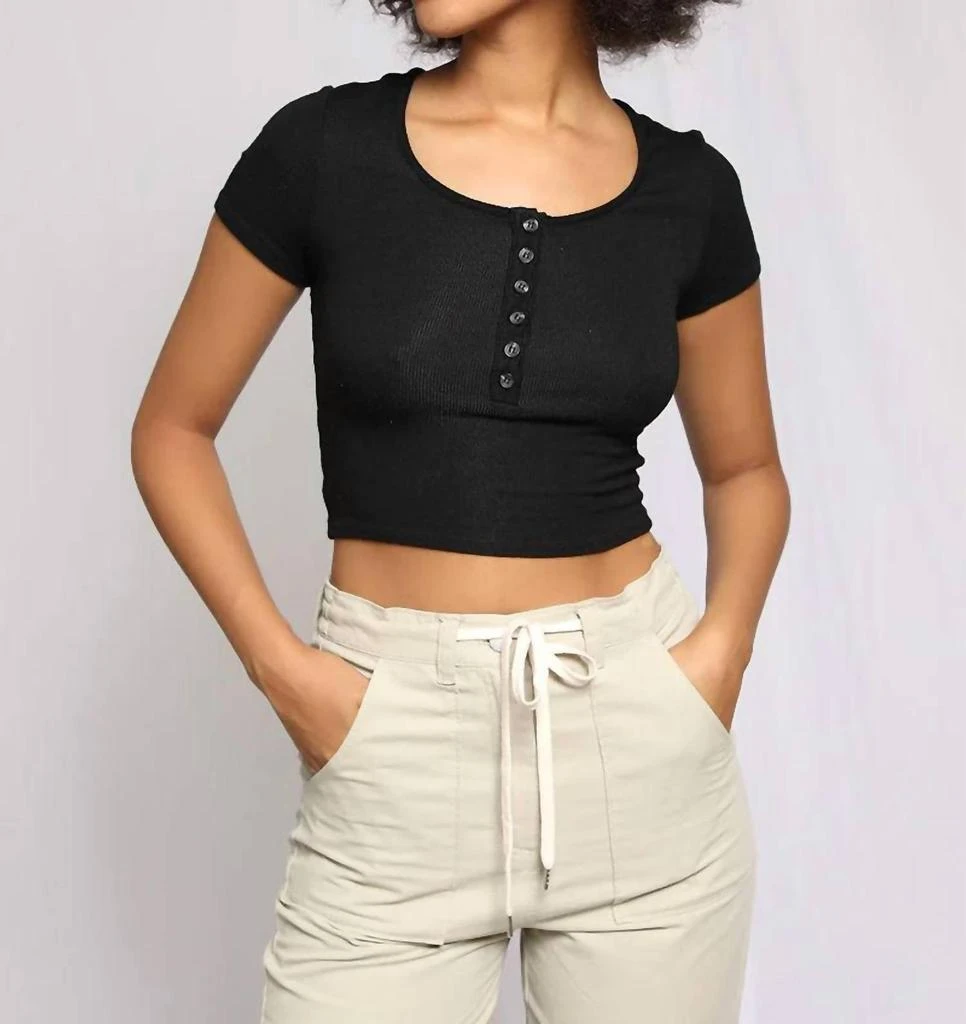 The Range The Range - Ribbed Cropped Short Sleeve Henley Top 6