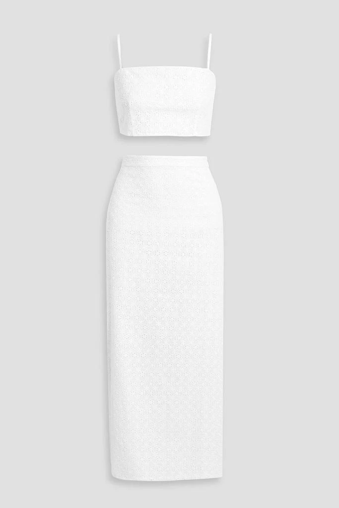 HVN Affie cropped broderie anglaise cotton top and midi skirt set 1