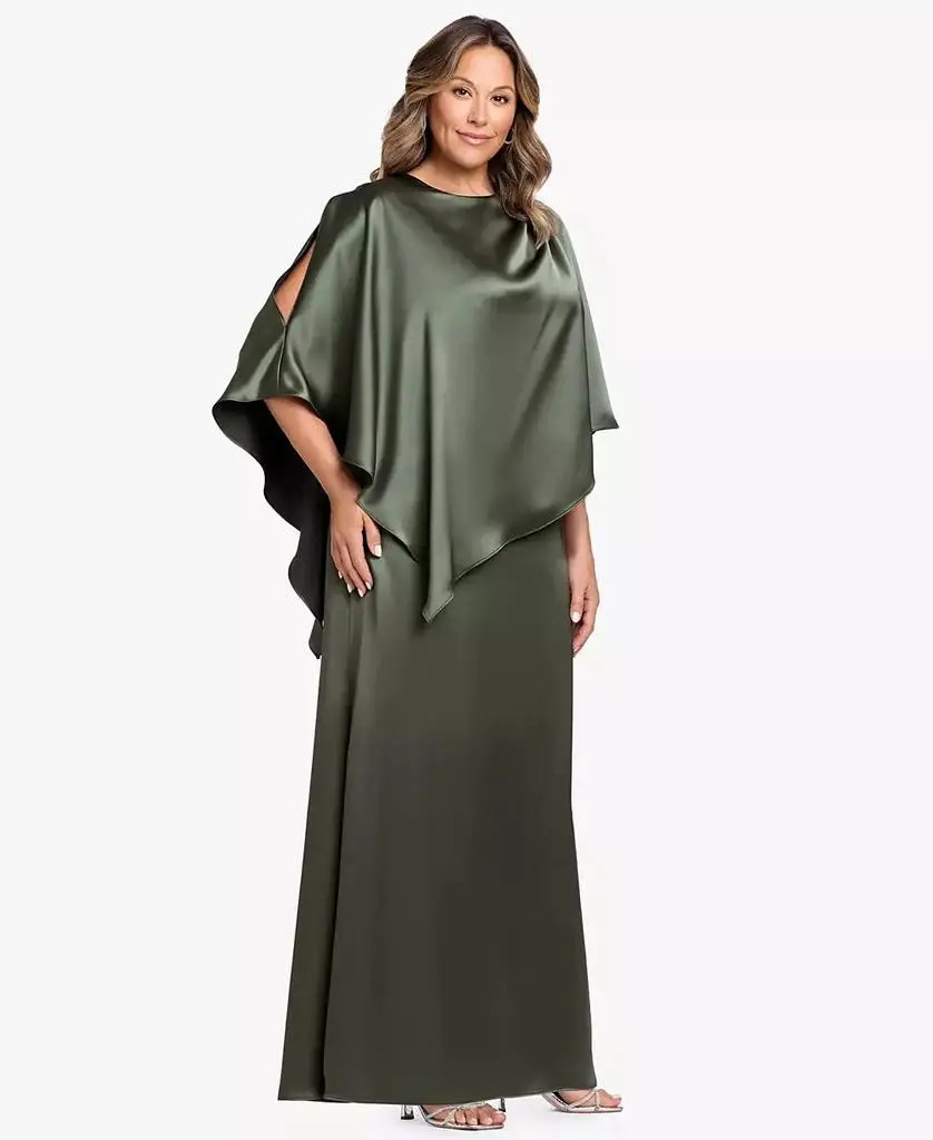 XSCAPE Plus Size Crewneck Satin Overlay Ball Gown