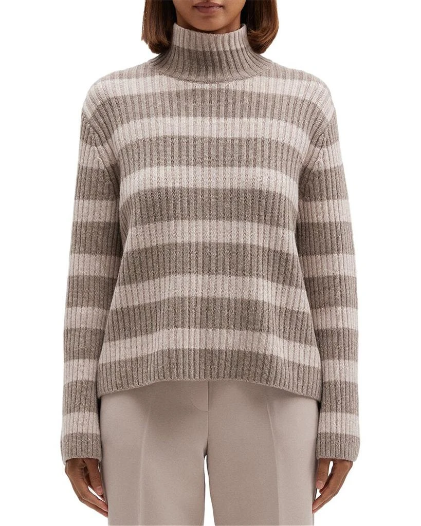 Theory Striped Ribbed Wool & Cashmere-Blend Turtleneck Pullover 1