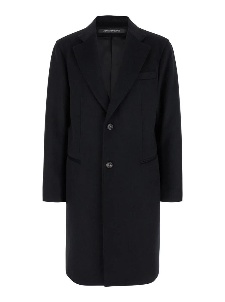 Emporio Armani Black Single-breasted Coat With Notched Revers In Wool Man 1