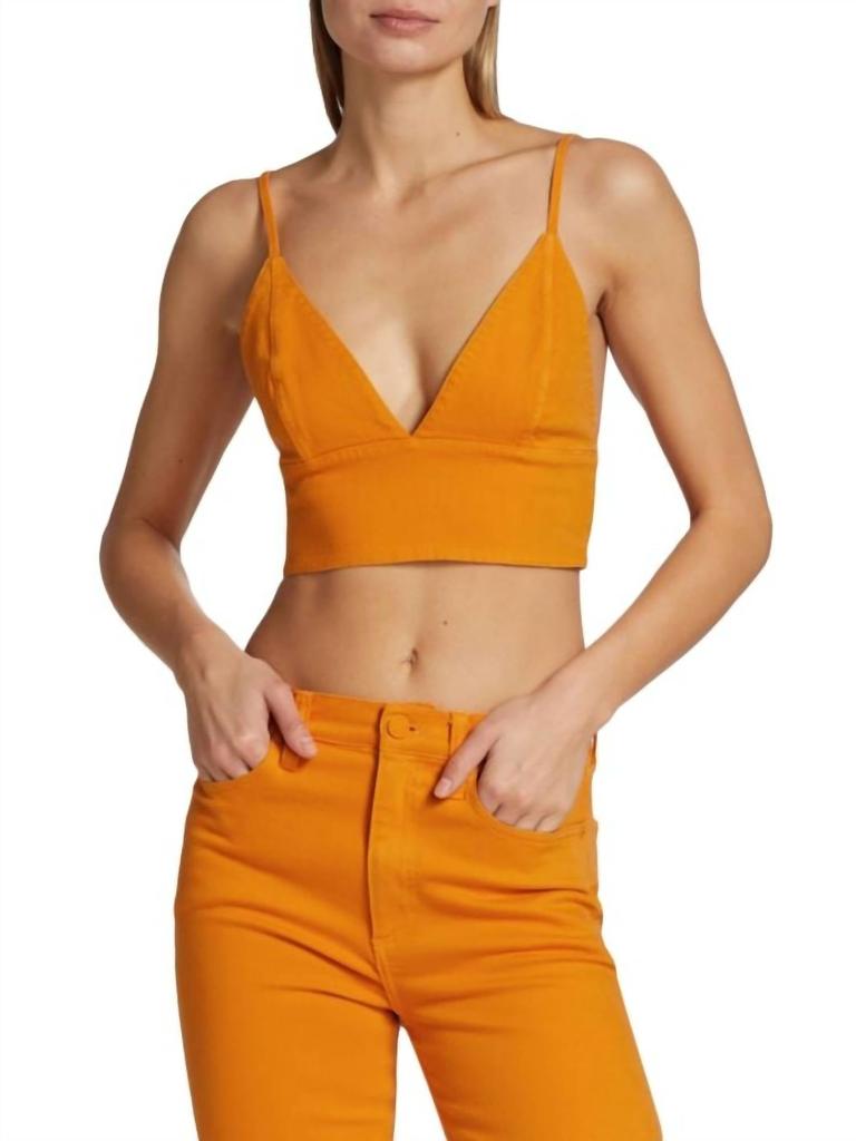 Alice + Olivia Carli Denim Crop Bra Top In Tangerine