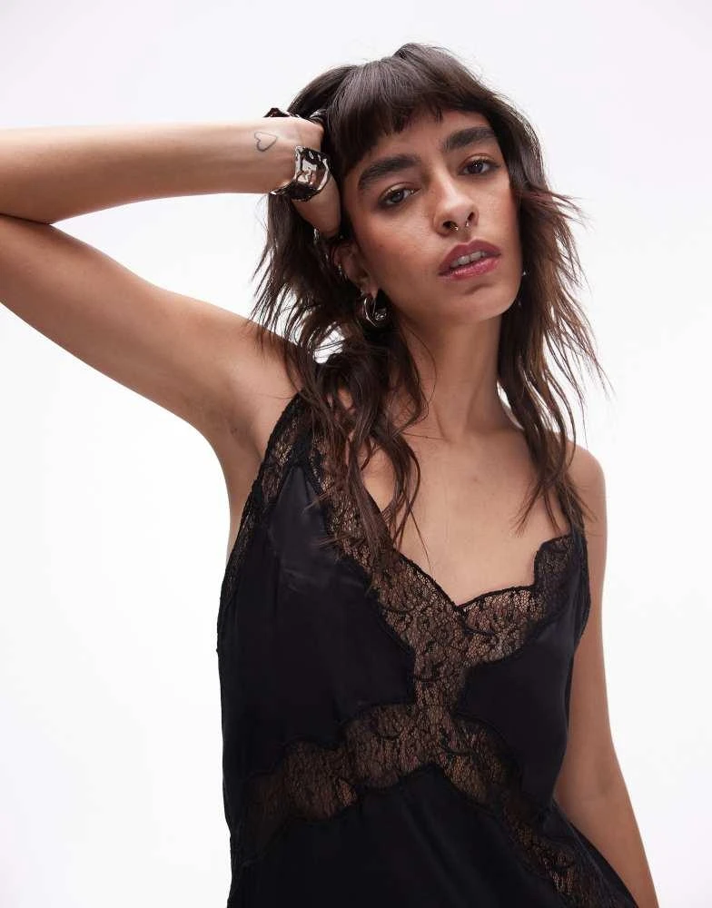 Topshop Topshop lace insert midi dress in black 2