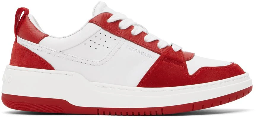 Ferragamo White & Red Suede Patch Skate Sneakers 1