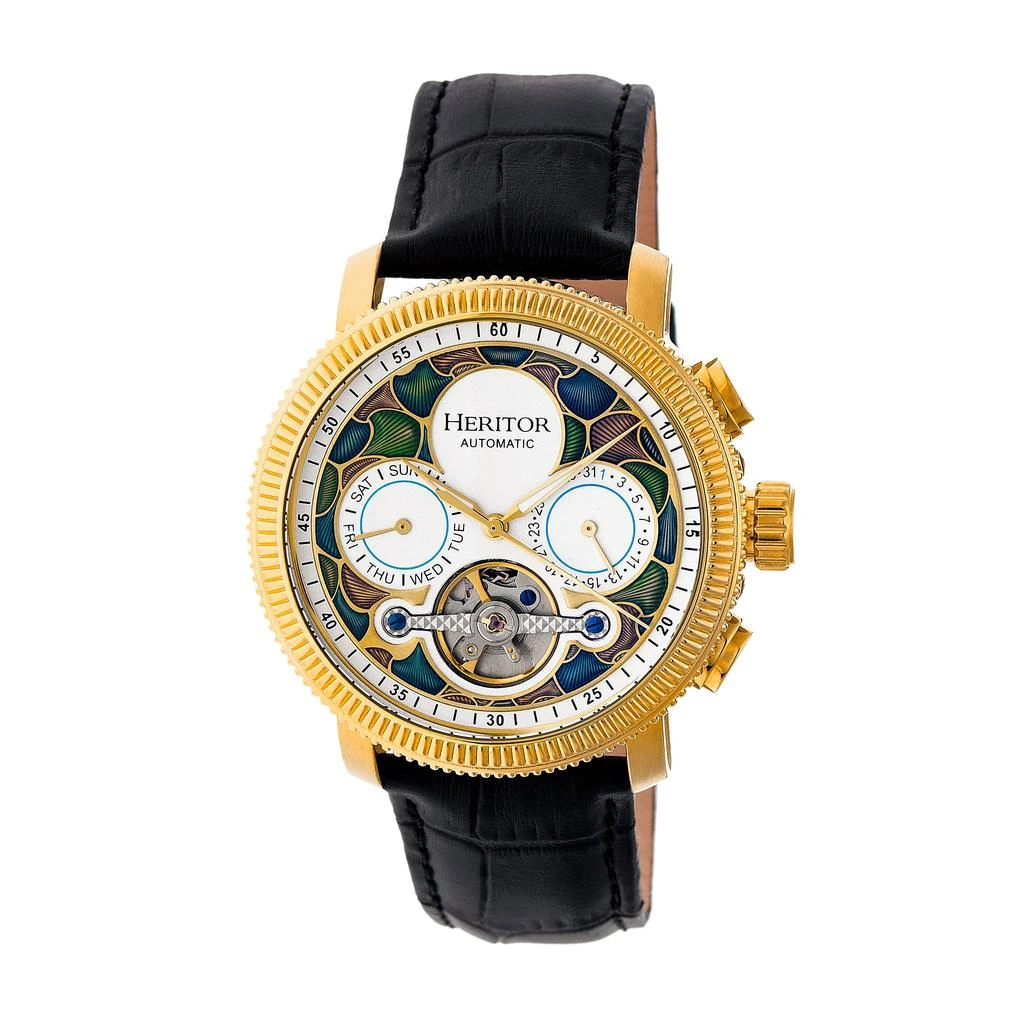 Heritor Automatic Aura Men's Semi-Skeleton Leather-Band Watch 1