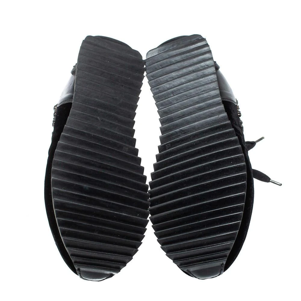 LE SILLA Le Silla Black Velvet and Leather Crystal Embellished Low Top  Sneakers Size 36.5 6