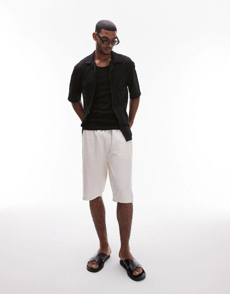 Topman Topman oversized fit button through jersey crochet polo in black 3