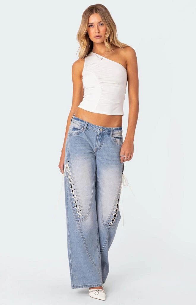 Edikted Low Rise Bow Ribbon Lace Up Jeans 3