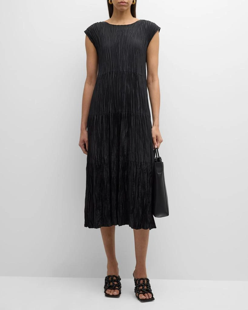 Eileen Fisher Tiered A-Line Crinkled Silk Midi Dress 2